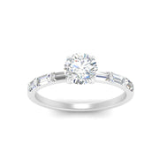 Round Cut Baguette Thin Band Engagement Ring